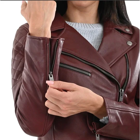 NWT Frye Womens Leather Biker Jacket dark red - Picture 4 of 13